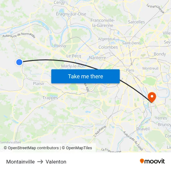 Montainville to Valenton map