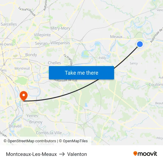 Montceaux-Les-Meaux to Valenton map