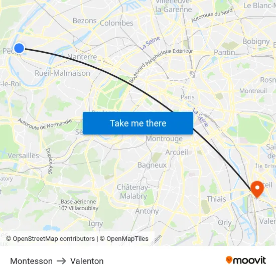 Montesson to Valenton map