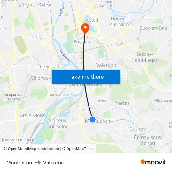 Montgeron to Valenton map