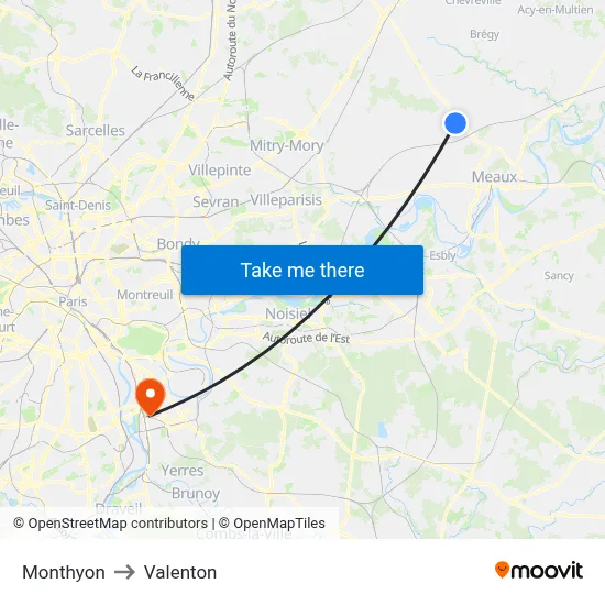 Monthyon to Valenton map