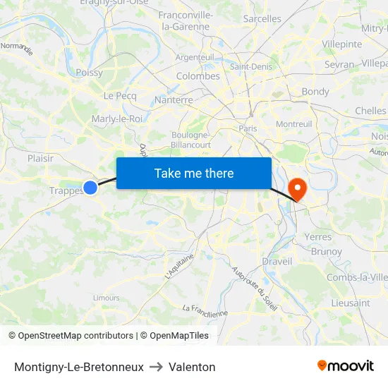 Montigny-Le-Bretonneux to Valenton map