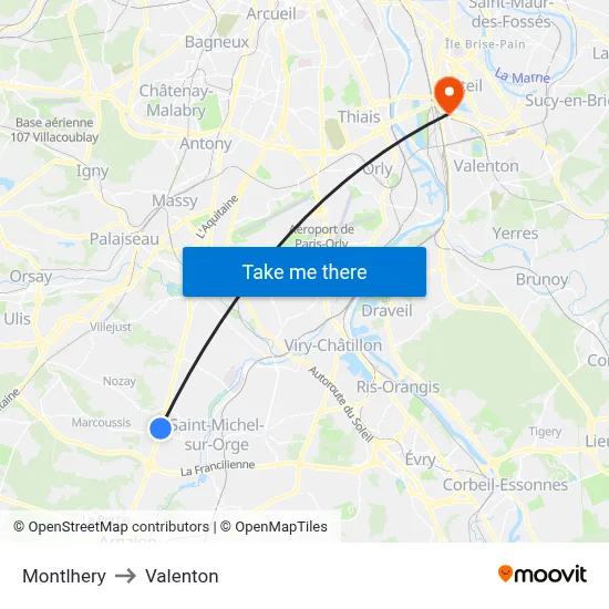 Montlhery to Valenton map