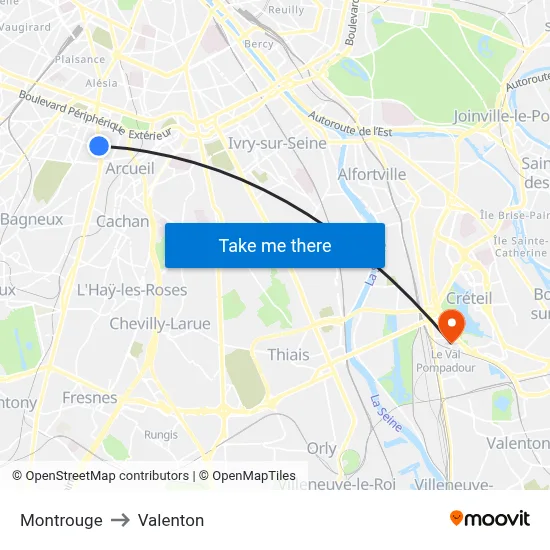 Montrouge to Valenton map