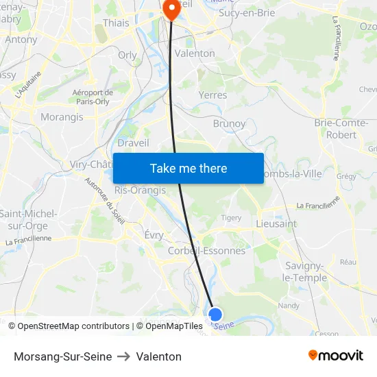 Morsang-Sur-Seine to Valenton map