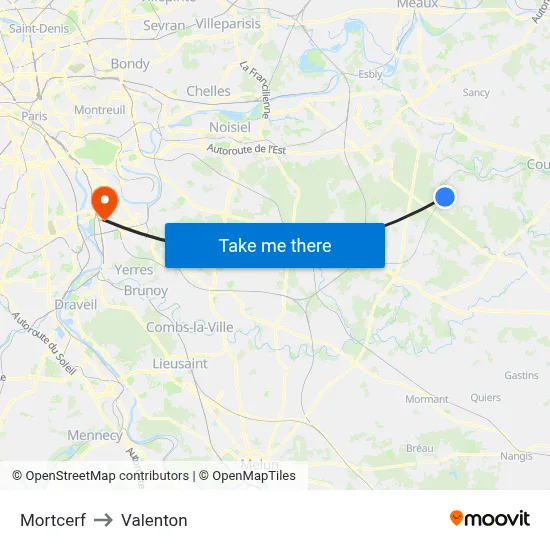 Mortcerf to Valenton map