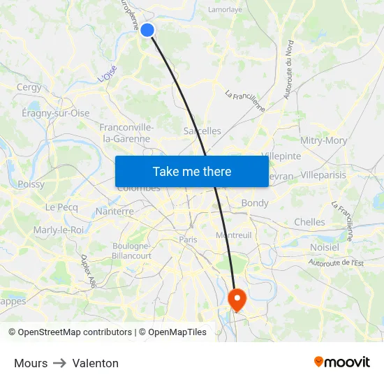 Mours to Valenton map