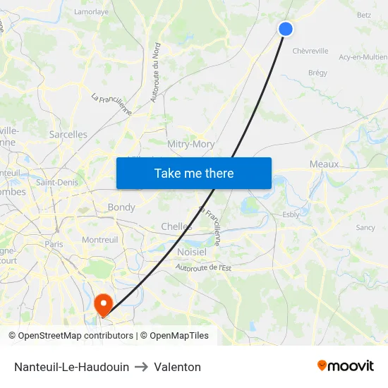Nanteuil-Le-Haudouin to Valenton map