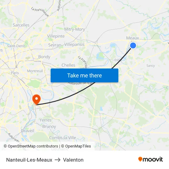 Nanteuil-Les-Meaux to Valenton map