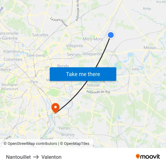 Nantouillet to Valenton map