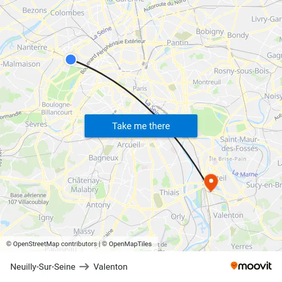 Neuilly-Sur-Seine to Valenton map