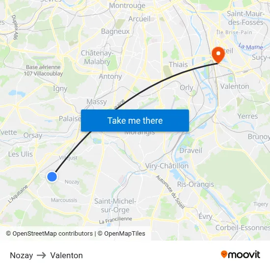 Nozay to Valenton map