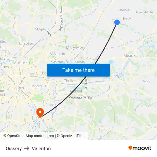 Oissery to Valenton map