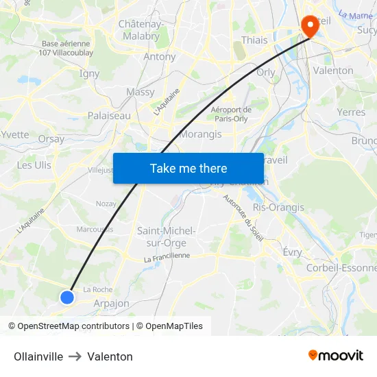 Ollainville to Valenton map