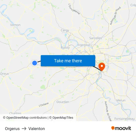 Orgerus to Valenton map