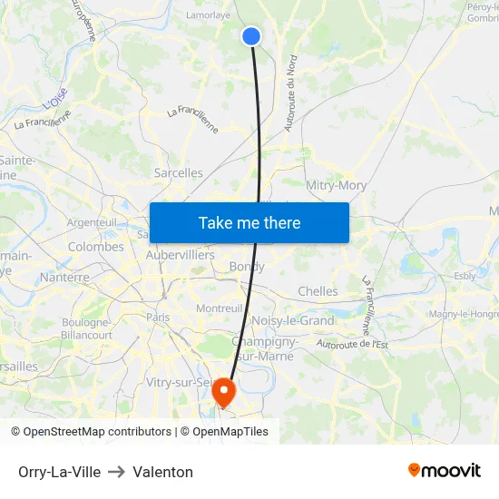 Orry-La-Ville to Valenton map