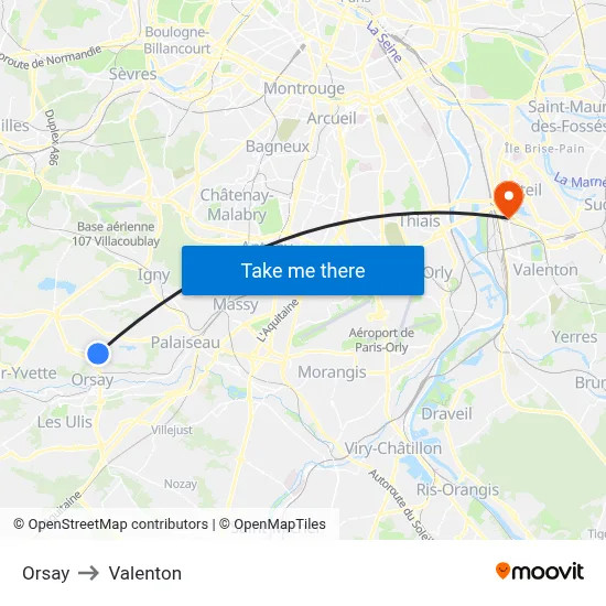 Orsay to Valenton map