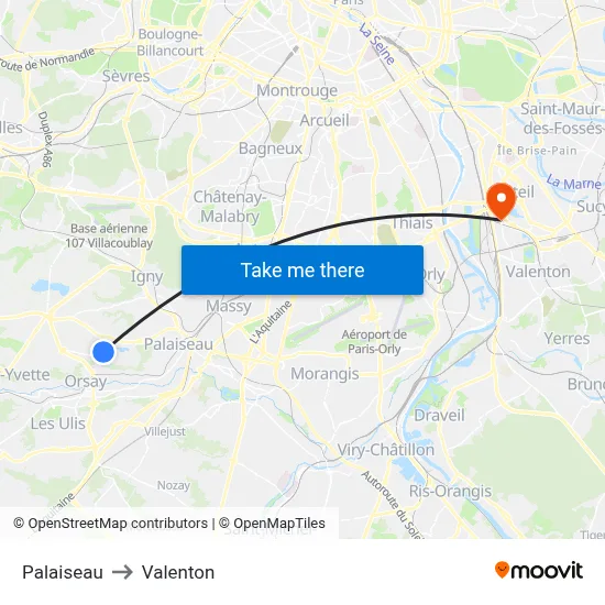 Palaiseau to Valenton map