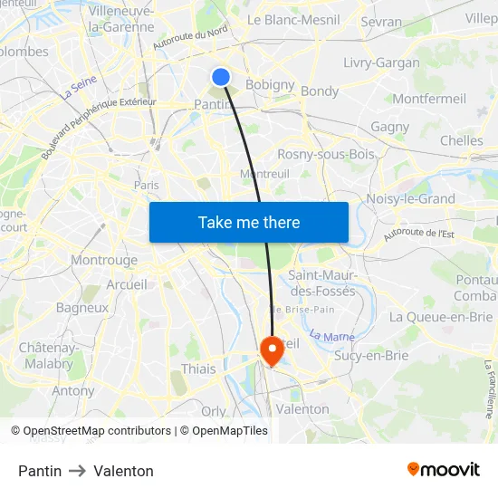 Pantin to Valenton map