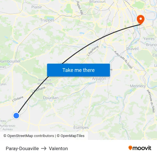Paray-Douaville to Valenton map