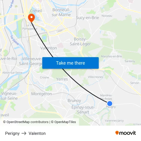 Perigny to Valenton map