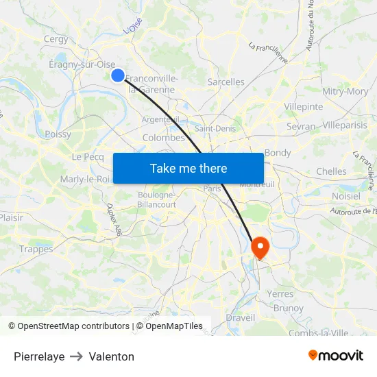 Pierrelaye to Valenton map