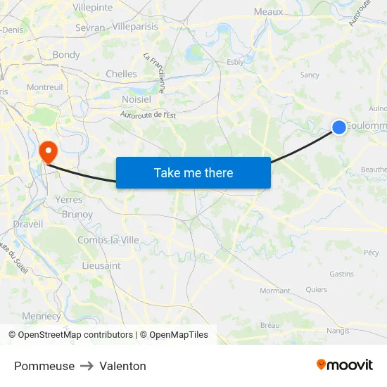 Pommeuse to Valenton map