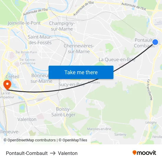 Pontault-Combault to Valenton map