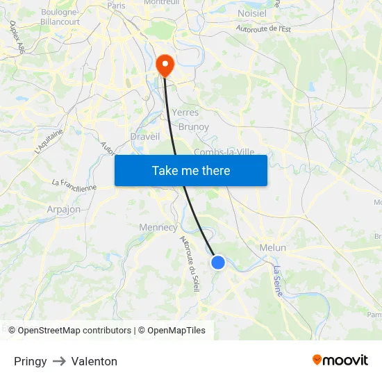 Pringy to Valenton map