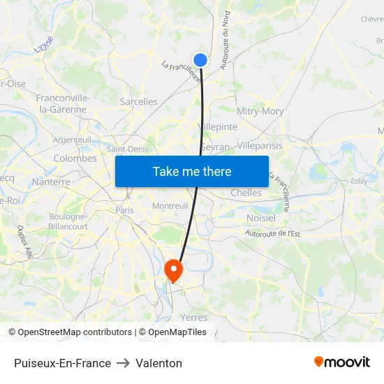 Puiseux-En-France to Valenton map