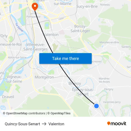 Quincy-Sous-Senart to Valenton map