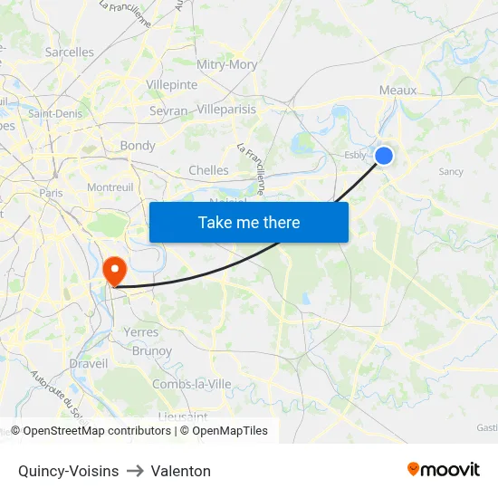 Quincy-Voisins to Valenton map