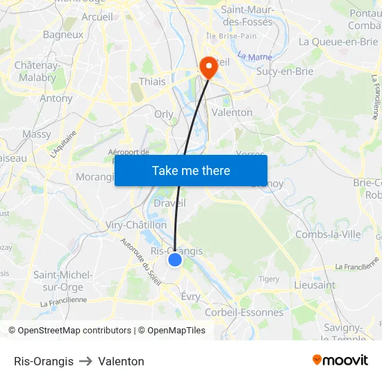 Ris-Orangis to Valenton map