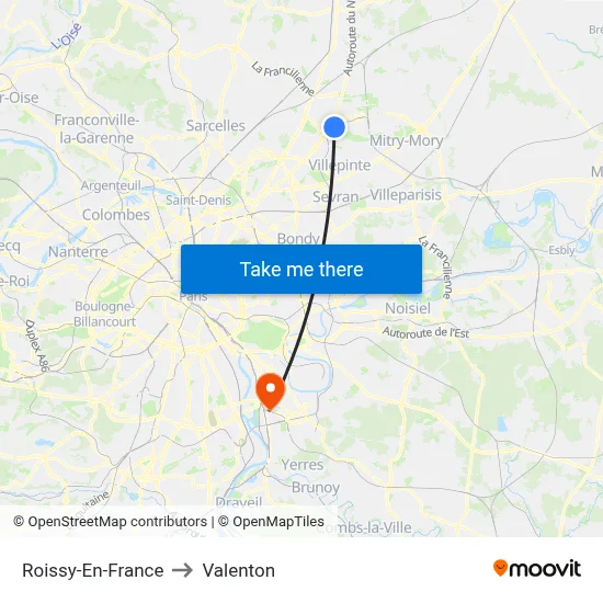 Roissy-En-France to Valenton map