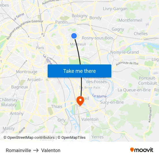 Romainville to Valenton map