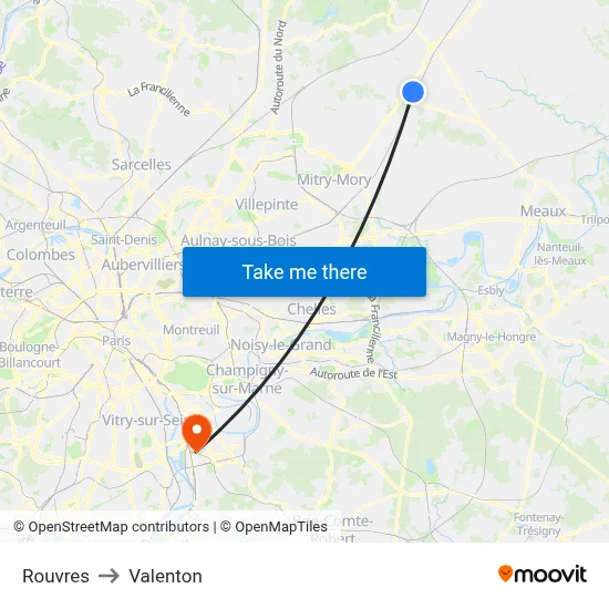 Rouvres to Valenton map