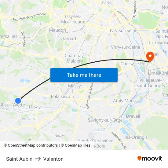 Saint-Aubin to Valenton map