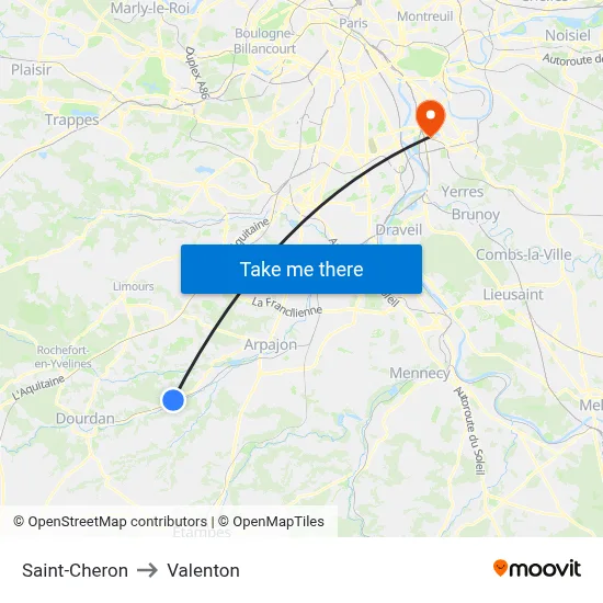 Saint-Cheron to Valenton map