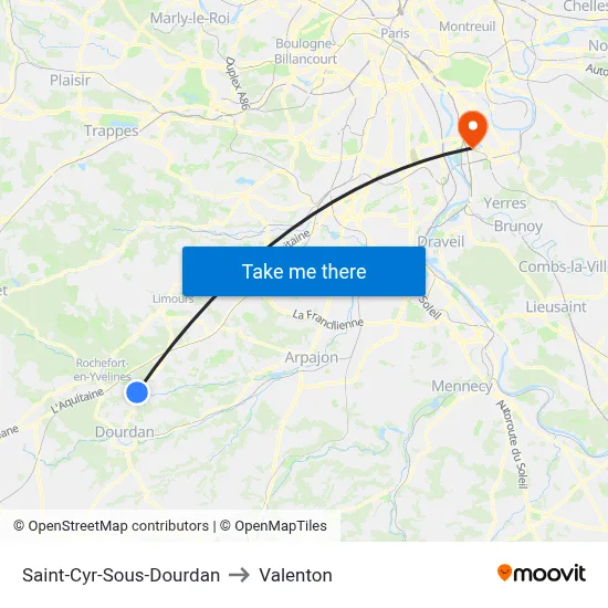 Saint-Cyr-Sous-Dourdan to Valenton map