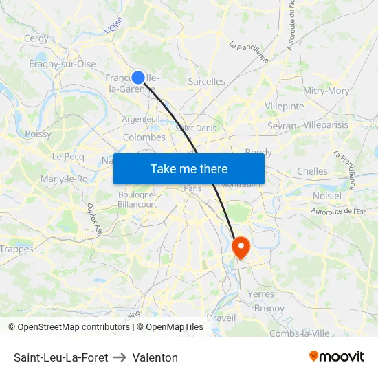 Saint-Leu-La-Foret to Valenton map