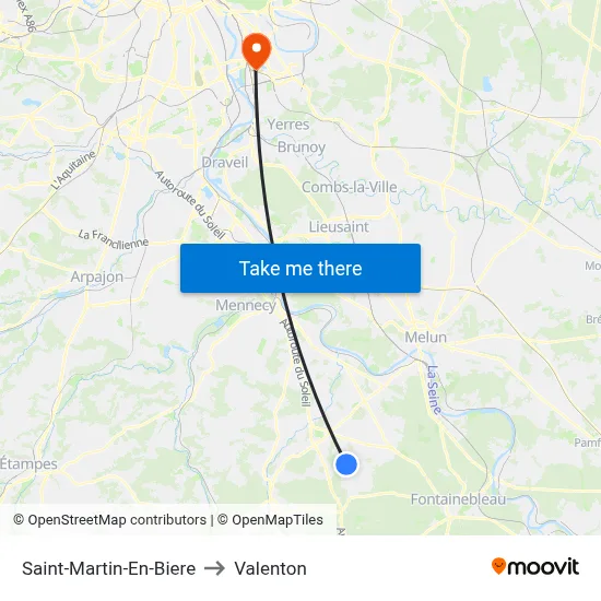 Saint-Martin-En-Biere to Valenton map