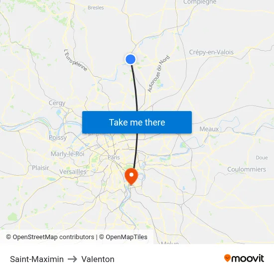 Saint-Maximin to Valenton map
