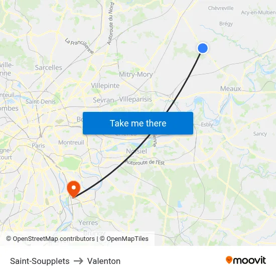 Saint-Soupplets to Valenton map