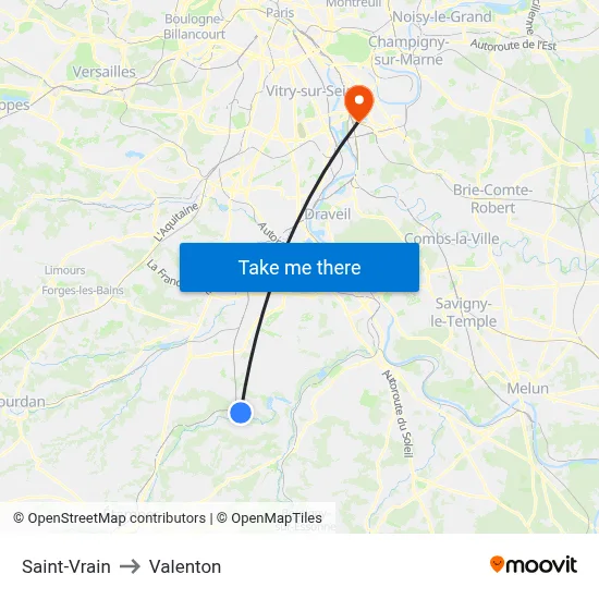 Saint-Vrain to Valenton map