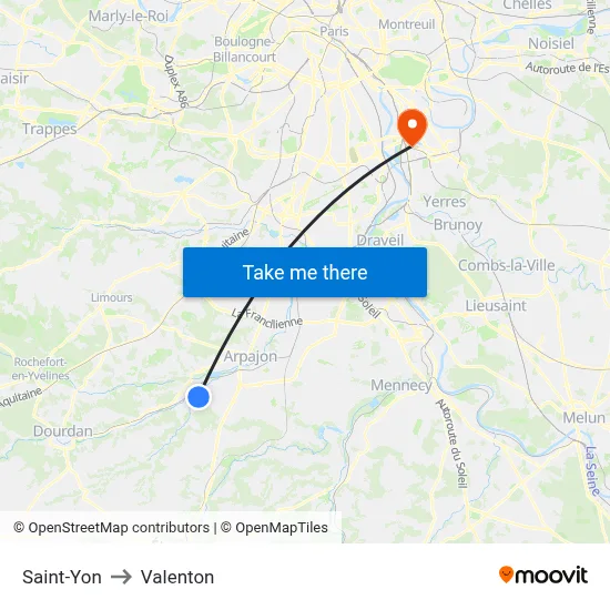 Saint-Yon to Valenton map