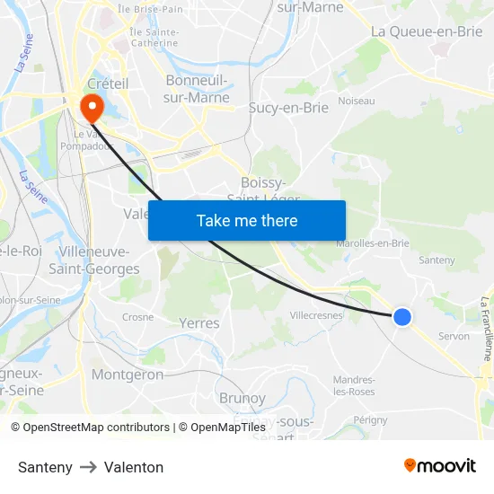 Santeny to Valenton map