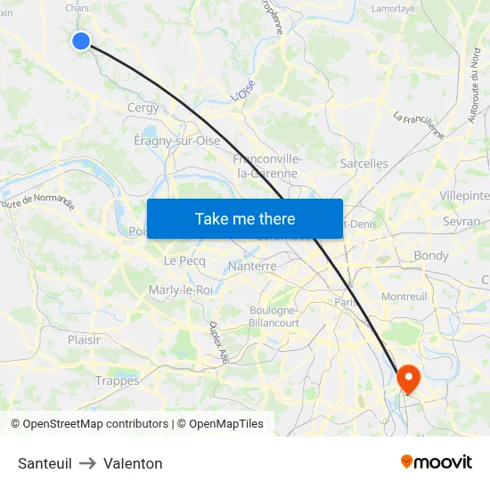 Santeuil to Valenton map