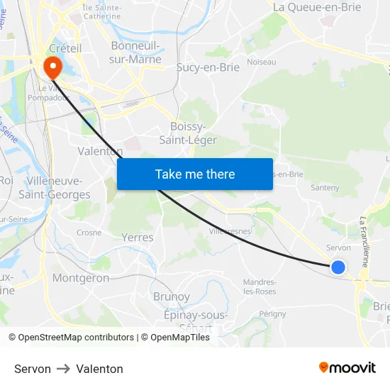 Servon to Valenton map