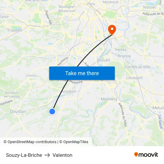Souzy-La-Briche to Valenton map