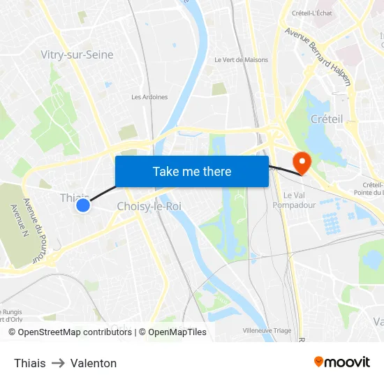 Thiais to Valenton map